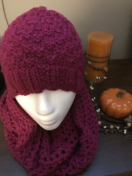 Rich Orchid Knit Hat and Scarf Set