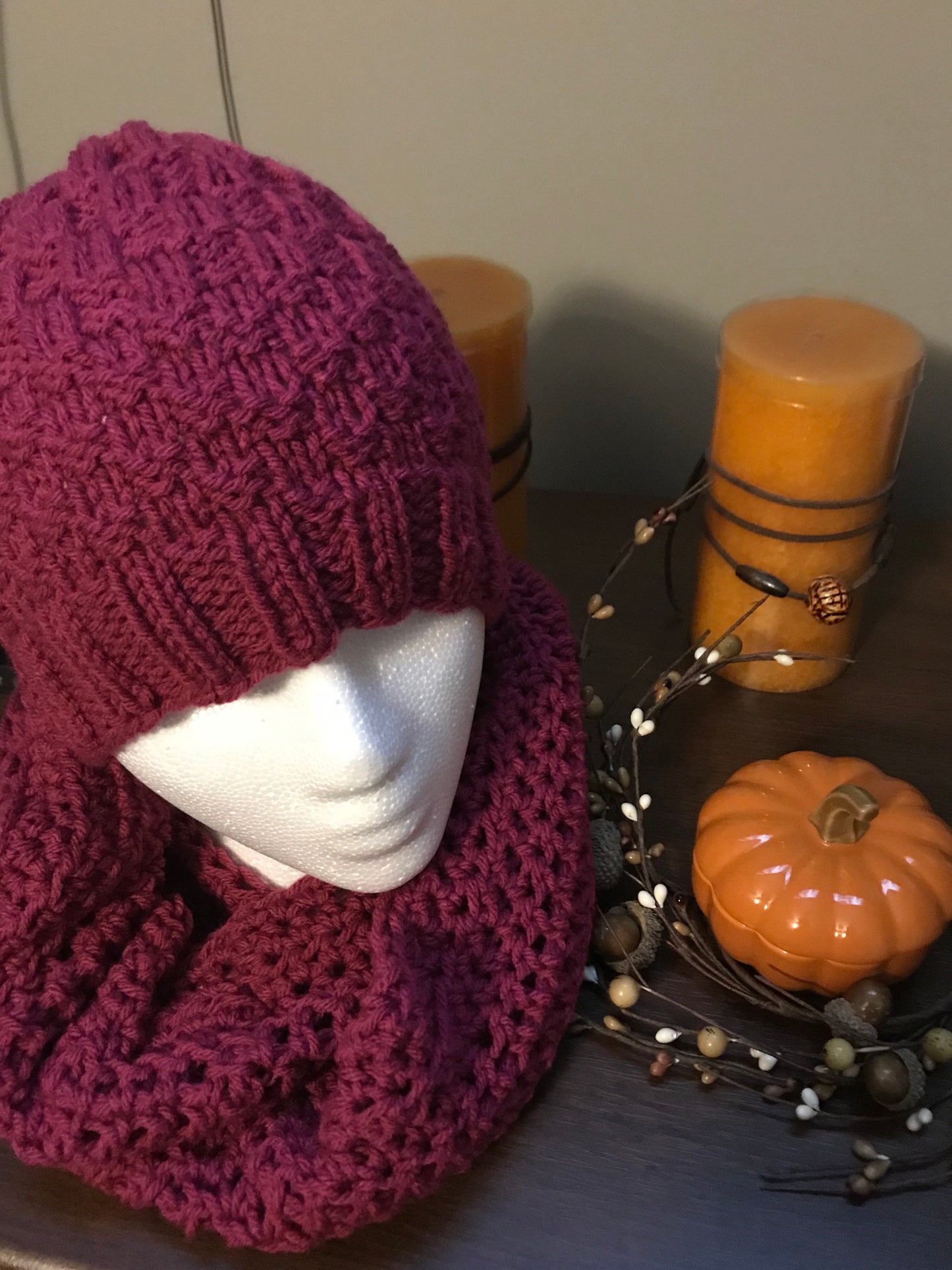 Rich Orchid Knit Hat and Scarf Set