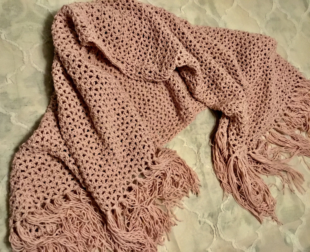 Soft Rose Crocheted Throw 78x36 including fringes